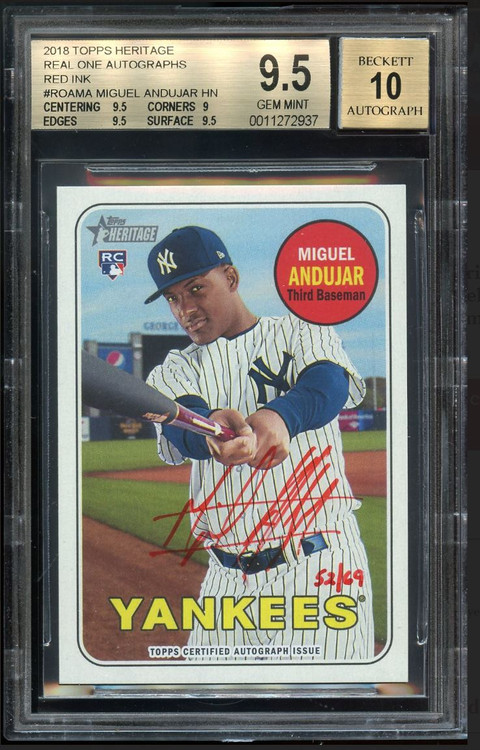 2018 Topps Heritage Real One Autographs Red Ink Miguel Andujar Rookie RC Card BGS 9.5 Gem Mint /69