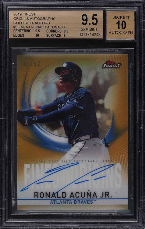 2019 FINEST ORIGINS GOLD REF. RONALD ACUNA JR. AU /50 BGS GEM MINT 9.5 AU 10