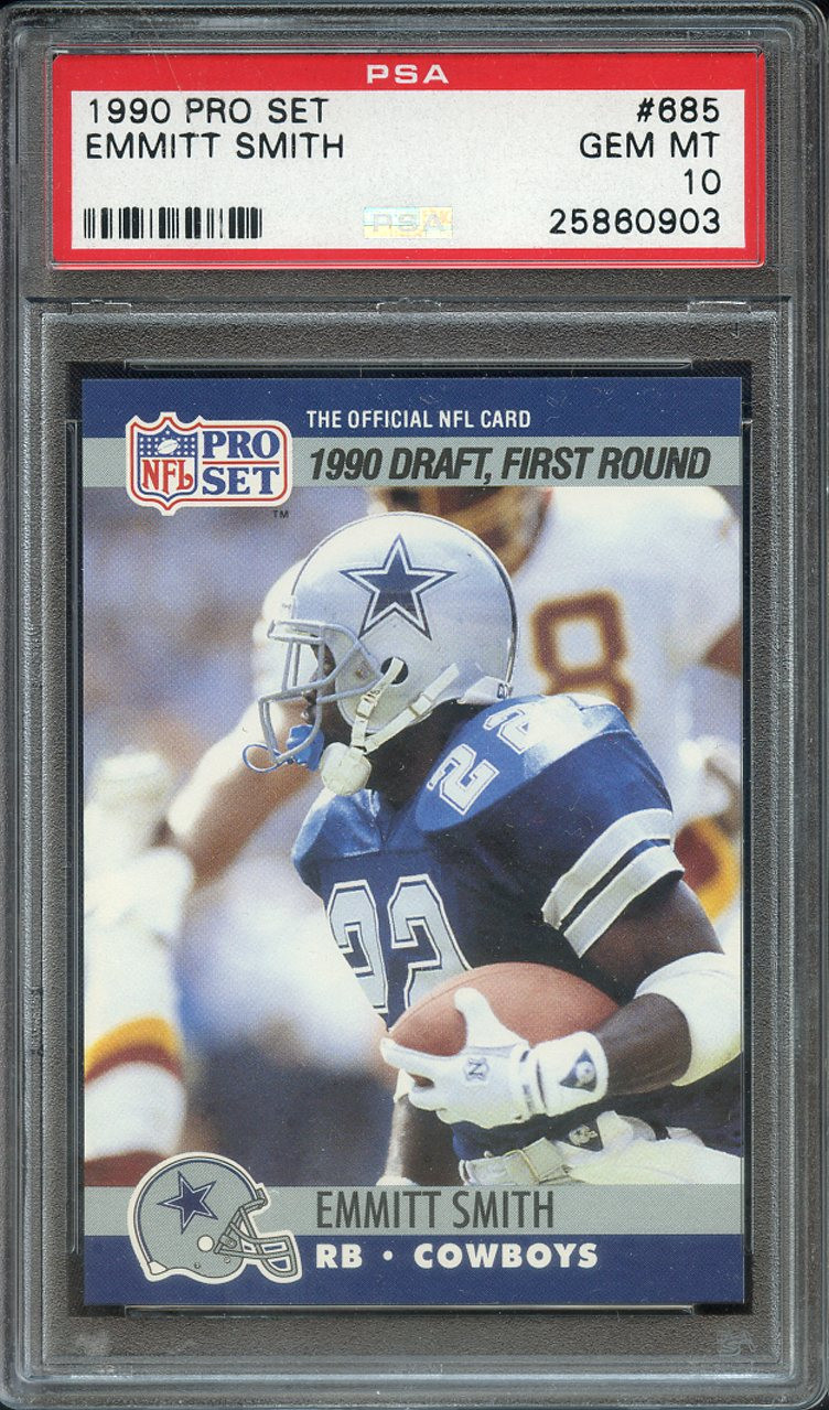 1990 Pro Set Emmitt Smith Rookie RC HOF #685 PSA 10 Gem Mint - Cardboard Picasso