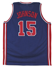 Lakers Magic Johnson Team USA Authentic Signed Blue Jersey BAS Witnessed-100% Authentic