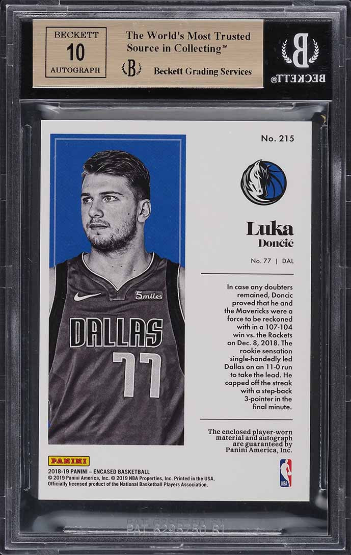 2018 PANINI ENCASED LUKA DONCIC ROOKIE RC PATCH AUTO /99 #215 BGS