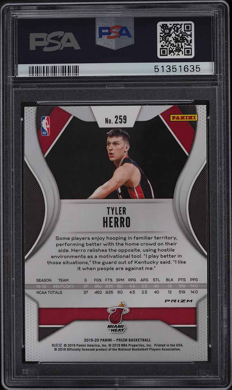2019 PANINI PRIZM ORANGE ICE TYLER HERRO ROOKIE RC #259 PSA