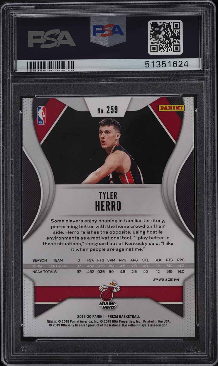 2019 PANINI PRIZM SILVER TYLER HERRO ROOKIE RC #259 PSA 10 GEM