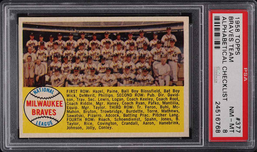 1958 TOPPS BRAVES TEAM #377 PSA 8 NM-MT