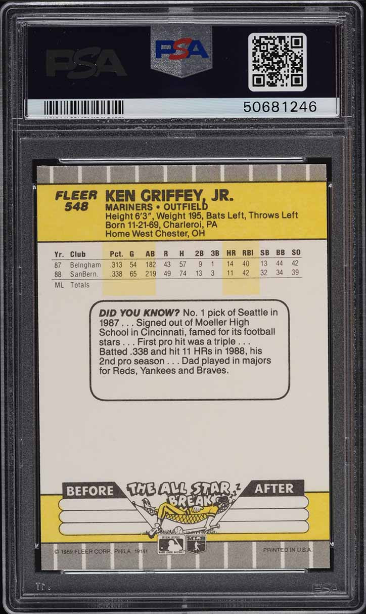 Ken Griffey Jr. Seattle Mariners 1989 Fleer # 548 Rookie Card