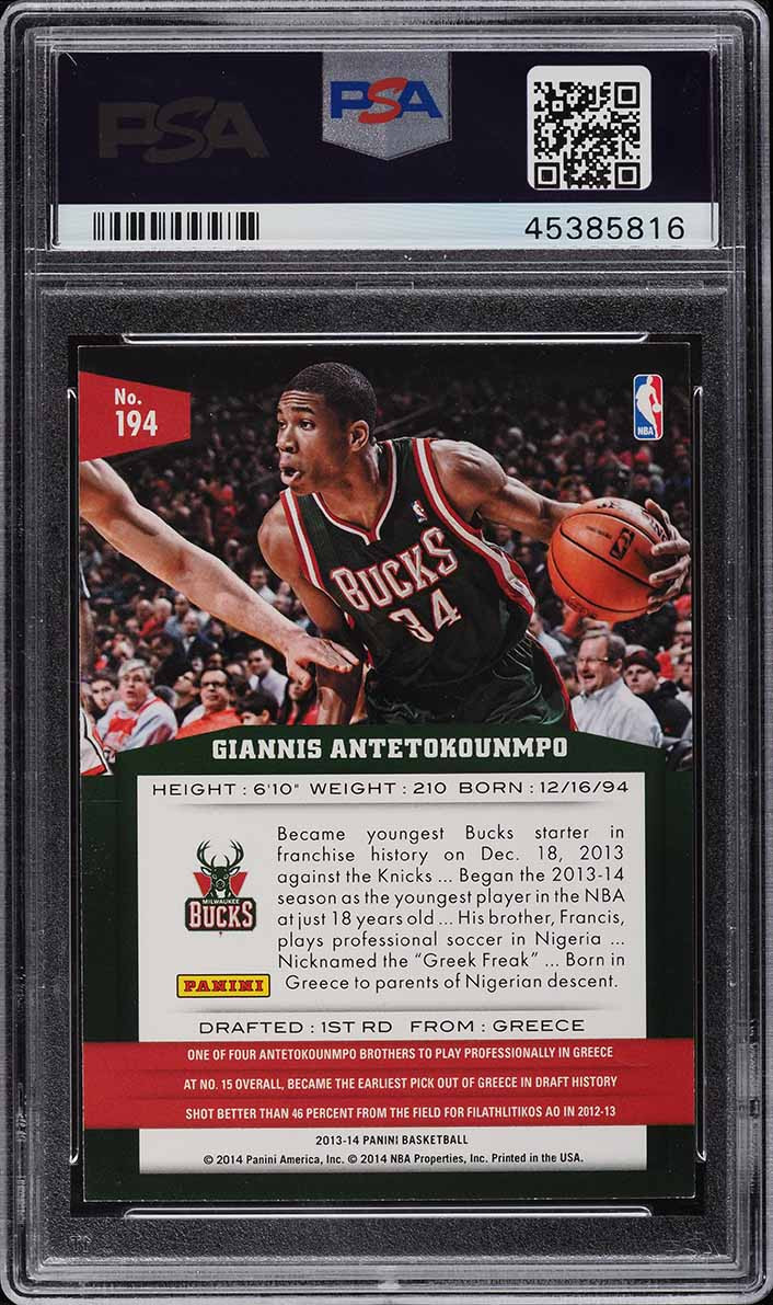 2013 Panini Basketball Giannis Antetokounmpo ROOKIE RC PSA/DNA 10 AUTO PSA  8 - Cardboard Picasso