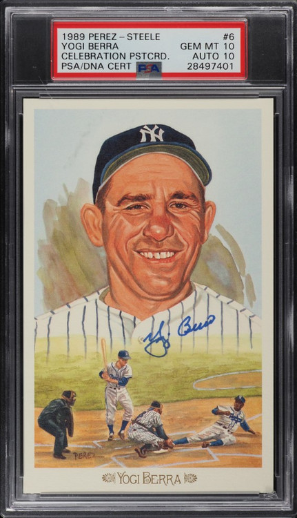 1989 PEREZ-STEELE CELEBRATION POSTCARD YOGI BERRA AUTO DNA 10 #6 PSA 10 GEM MINT