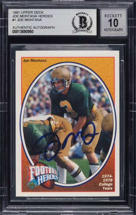 1991 UPPER DECK HEROES JOE MONTANA AUTO #1 BAS BGS 10 (AUTO GRADE ONLY)