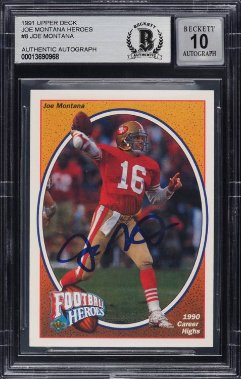 1991 UPPER DECK HEROES JOE MONTANA AUTO #8 BAS BGS 10 (AUTO GRADE ONLY)