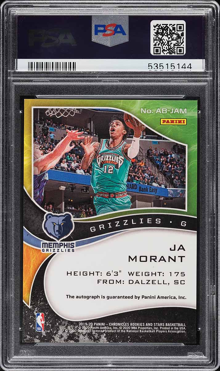 2019 PANINI CHRONICLES AIRBORNE SIGNATURES JA MORANT ROOKIE