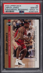 2003 UPPER DECK PHENOMENAL BEGINNING GOLD LEBRON JAMES ROOKIE #8 PSA 10