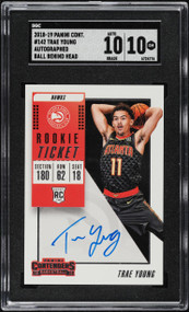 2018 PANINI CONTENDERS BALL BEHIND HEAD TRAE YOUNG ROOKIE AUTO #142 SGC 10