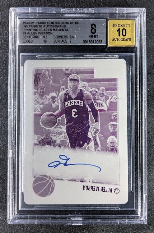 2020-21 Panini Contender Optic ALLEN IVERSON 1/1 Magenta BGS 8 w/10 Auto