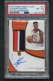 2019 IMMACULATE COLLEGE DE'ANDRE HUNTER RPA ROOKIE PATCH AUTO PSA 8