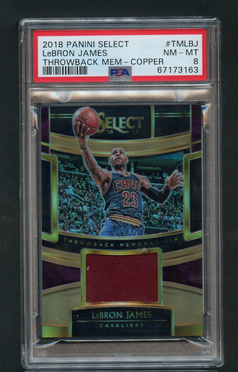2018 SELECT LEBRON JAMES THROWBACK MEM-COPPER PATCH /49 PSA 8 NM-MINT