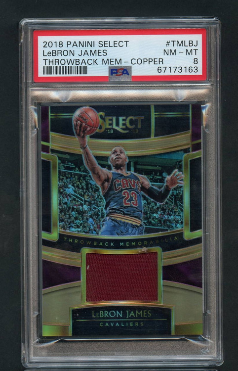 2018 SELECT LEBRON JAMES THROWBACK MEM-COPPER PATCH /49 PSA 8 NM-MINT