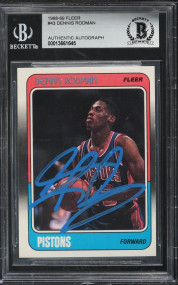 1988 Fleer Basketball Dennis Rodman ROOKIE AUTO #43 BAS BGS AUTH