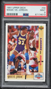 1991 Upper Deck Basketball Magic Johnson Vs Michael Jordan #34 PSA 9 MINT