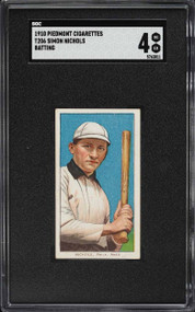 1909-11 T206 Piedmont Simon Nichols BATTING SGC 4 VGEX