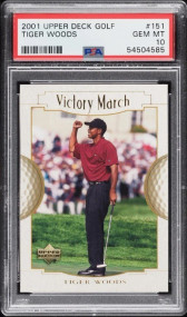 2001 Upper Deck Golf Victory March Tiger Woods ROOKIE #151 PSA 10 GEM MINT