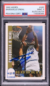 1992 Hoops Shaquille O'Neal RC ROOKIE DNA Auto #442 PSA 9 MINT