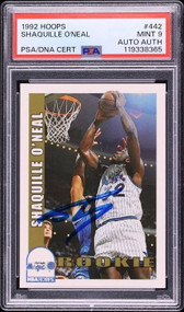 1992 Hoops Shaquille O'Neal RC ROOKIE DNA Auto #442 PSA 9 MINT