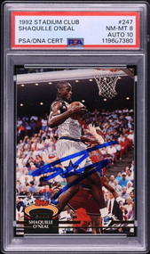 1992 Stadium Club Basketball Shaquille O'Neal ROOKIE AUTO DNA 10 #247 PSA 8 NM-M