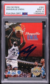 1992 Skybox Shaquille O'Neal RC ROOKIE DNA 10 Auto #382 PSA 9 MINT