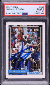 1992 Topps Shaquille O'Neal RC ROOKIE AUTO DNA 10 #362 PSA 9 MINT