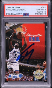 1992 Skybox Basketball Shaquille O'Neal ROOKIE AUTO DNA 10 #382 PSA 8 NM-MT