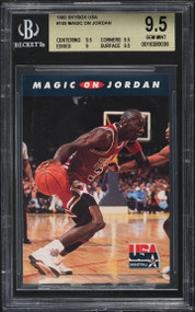 1992 Skybox USA Magic Johnson On Michael Jordan #105 BGS 9.5 GEM MINT