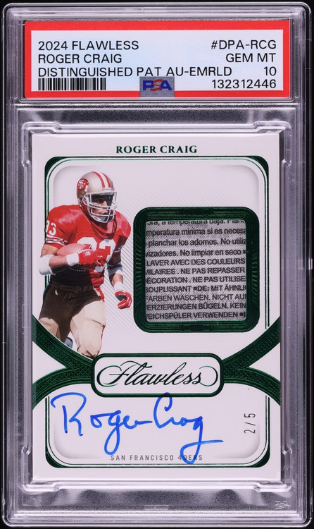 2024 Panini Flawless Distinguished Emerald Roger Craig PATCH AUTO /5 #DPA-RCG PSA 10 GEM MINT