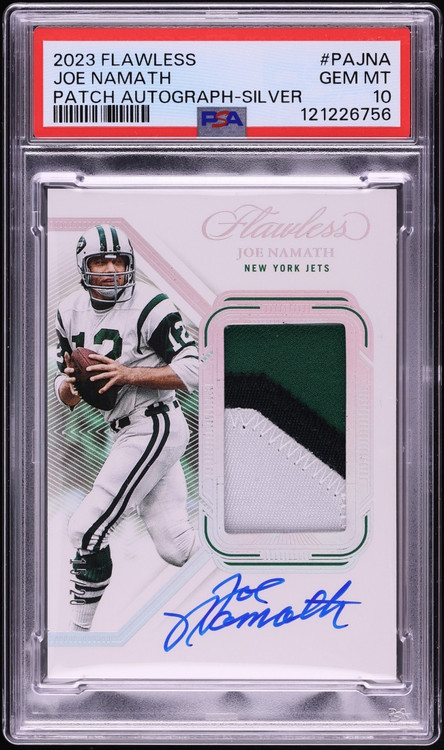 2023 Panini Flawless Silver Joe Namath PATCH AUTO /20 #PA-JNA PSA 10 GEM MINT