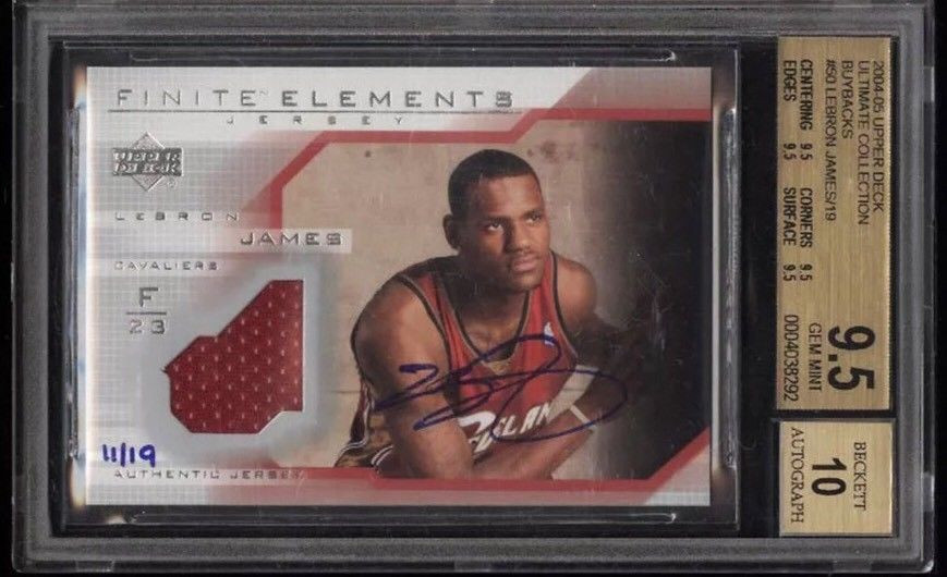 2003 Upper Deck Ultimate Coll. Lebron James RC Auto Patch/19 BGS 9.5 Gem  Mint ('04 Buy Back) - Cardboard Picasso