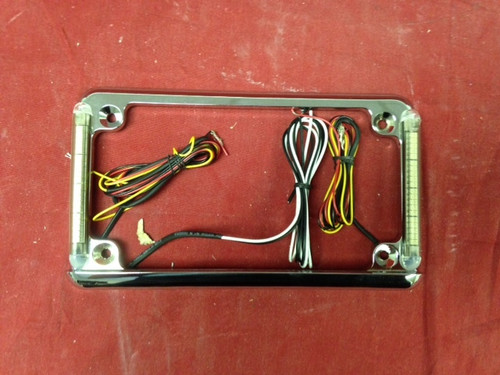 Chrome Motorcycle License Plate Bracket w/LED Blinkers & Brake Light - Harley