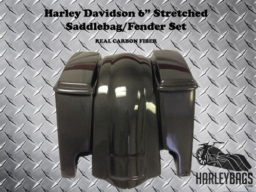 Harley Davidson 6" Carbon Fiber Stretched Saddlebags & Rear Fender