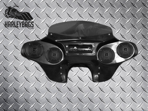 NEW Headlight Batwing Fairing (4) Speakers & Radio - Harley Touring Motorcycle 