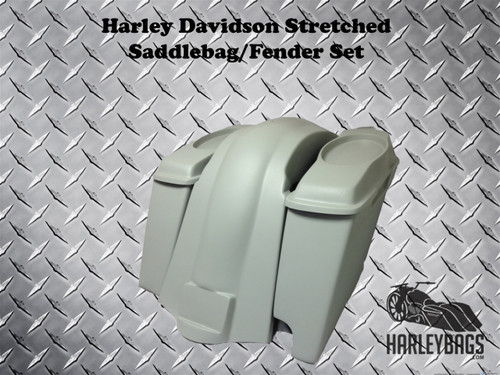 Softail Harley 6" Stretched Saddlebags 6x9 Speaker Lids + Fender 2-in-1 Exhaust