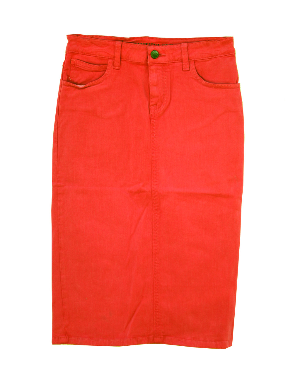 bright orange denim skirt