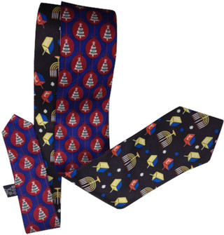 Reversible Christmas/Hanukah Holiday Silk Tie Black/Navy