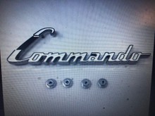 Commando script hood emblem with hardware