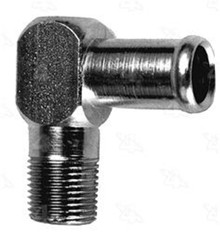 Heater hose fitting, 3/8" NPT x 5/8" barbed, 90 degree