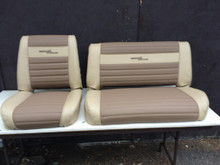 Beige and Tan two tone set of seat cover replacements with emblems