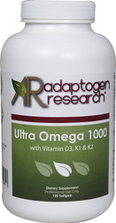 Ultra Omega 1000 With Vitamin D3, K1, K2 |  120 Softgels | Adaptogen Research