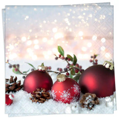 Red Baubles On Snow Luncheon Napkin