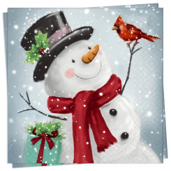 Cardinal Snowman Luncheon Napkin