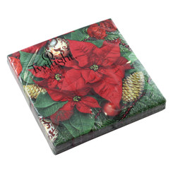 Poinsettia & Pine Cones - Luncheon Napkin