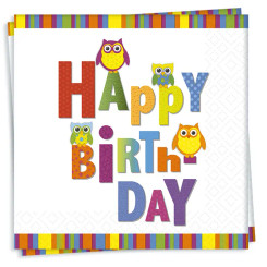 Happy Birthday Owl Luncheon Napkin