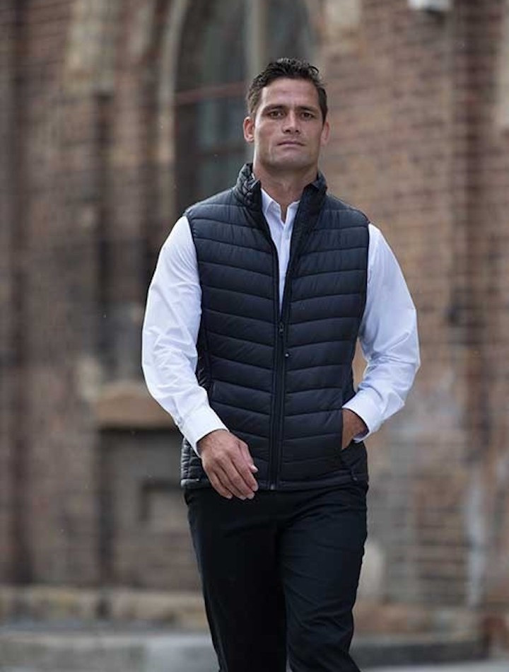 puffer vest with dress shirt