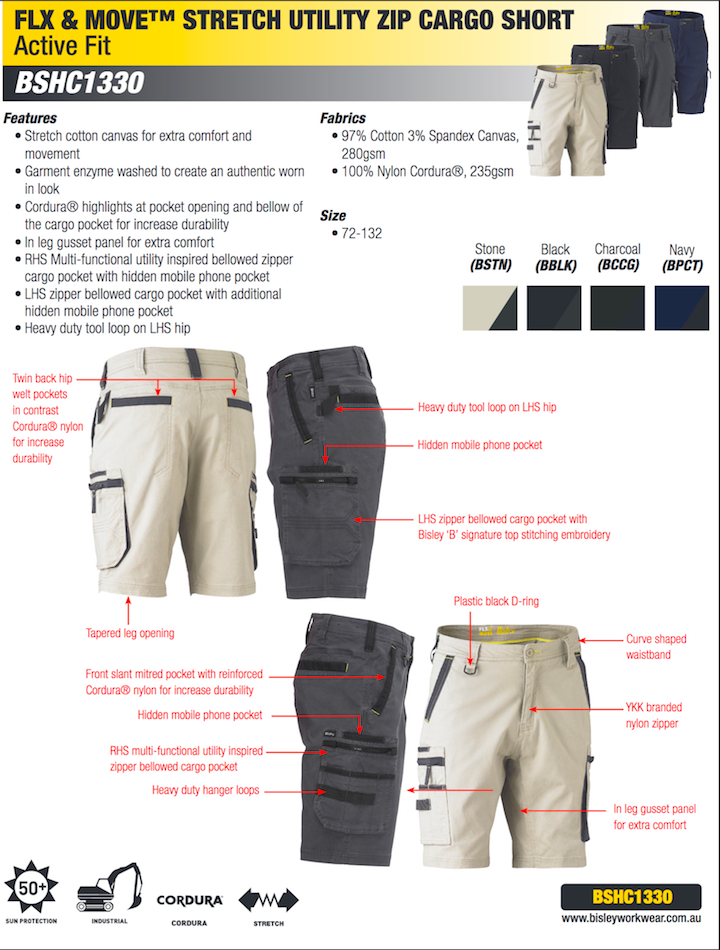 Stretch Utility Zip Cargo Shorts